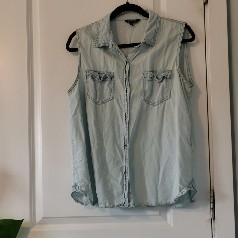 Light Wash Sleeveless Chambray Top